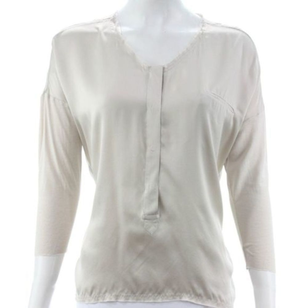 GO BY GOSILK CHAMPAGNE SILK BLOUSE SIZE X-SMALL
